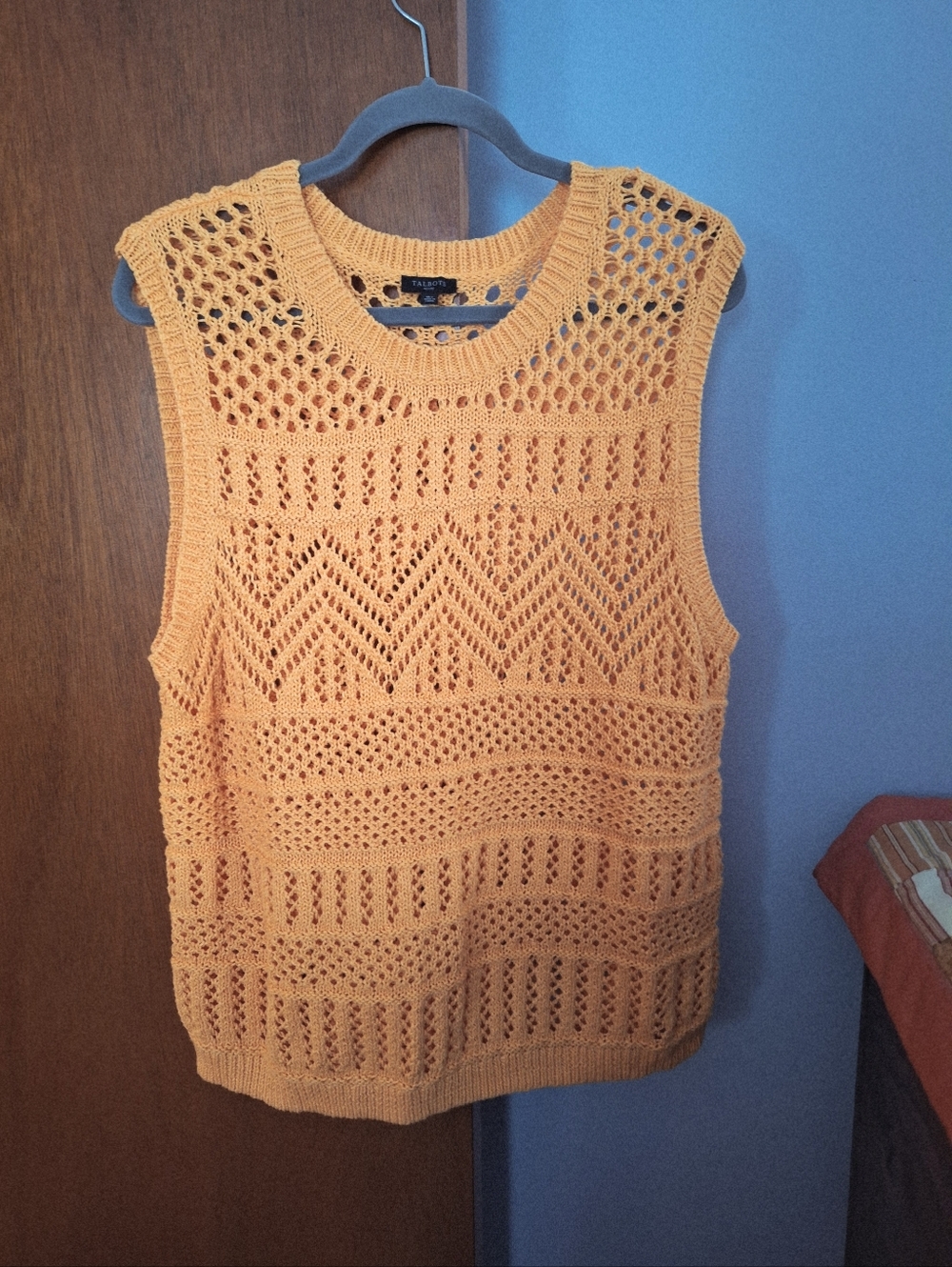 Final Price* Talbots Petite Open Crochet Sleeveless Vest - Orange- W Size XL